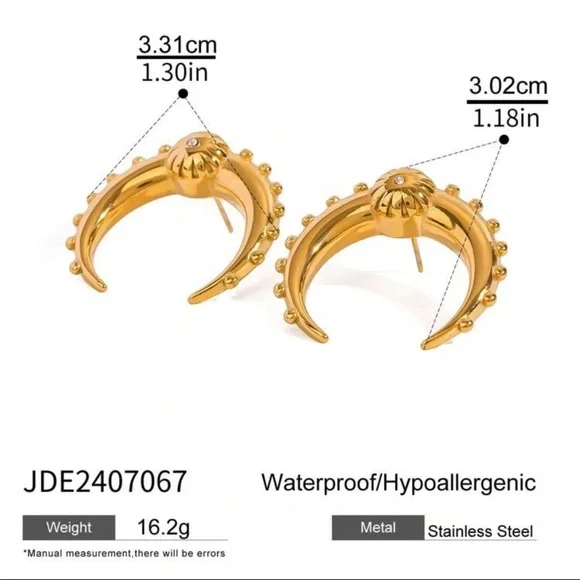 Bold Gold Crescent Hoop Earrings – Stainless Steel - Picture 3 of 14